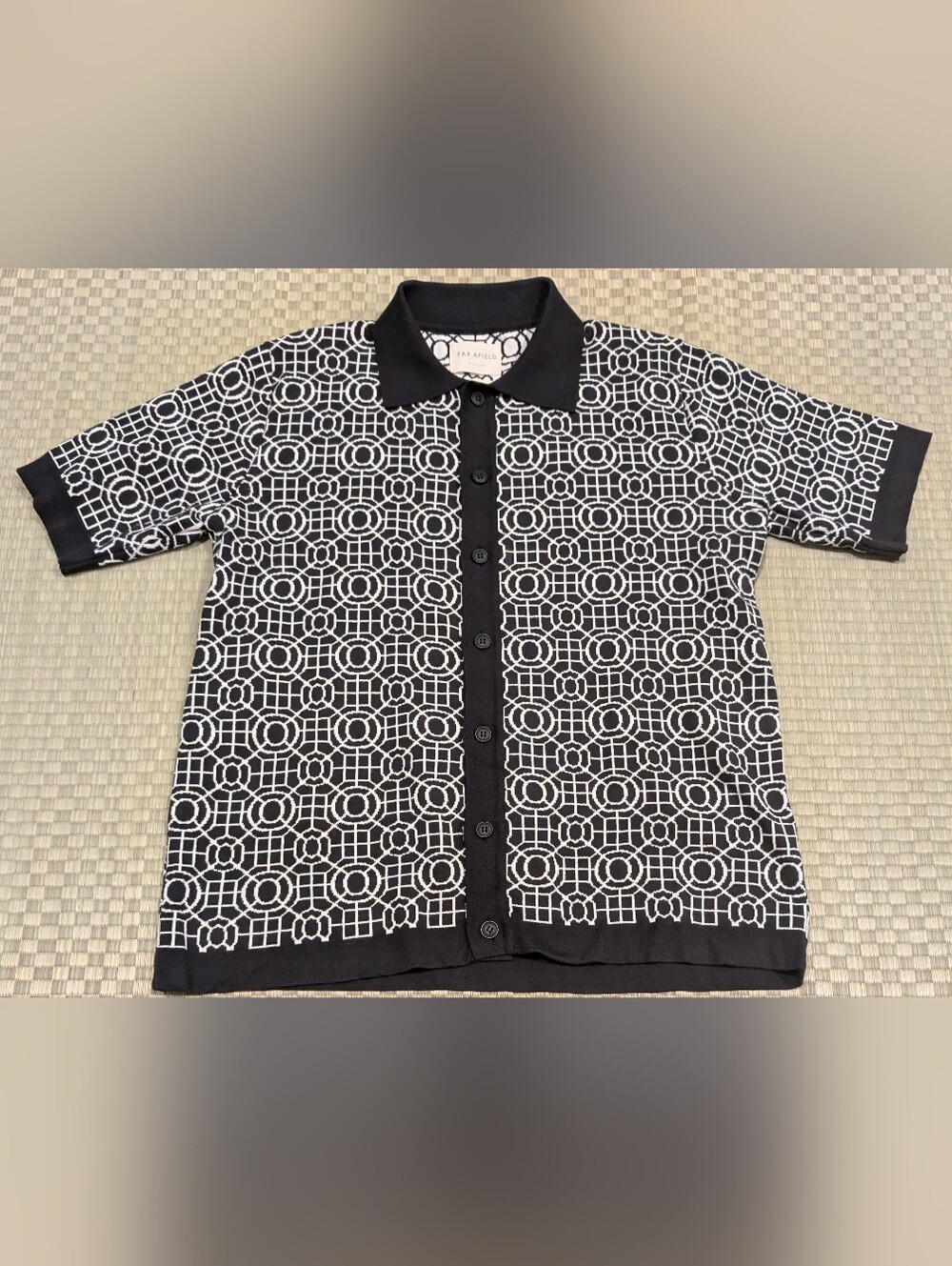 Far Afield Zigger Short Sleeve Cardigan Shirt Black/White Rail Men's Size 3 (L)